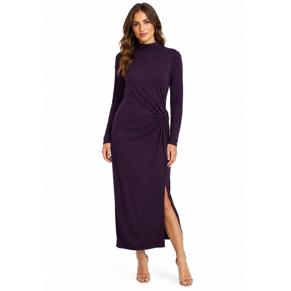 Michael Stars Tish Mock‎ Neck Midi Dress Glimmer Purple Ultra Rib Long Sleeve M